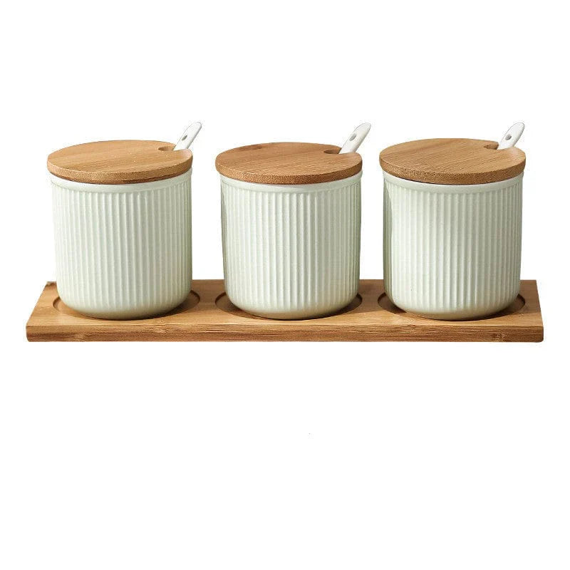 3-Piece Ceramic Spice Jar Set with Bamboo Lids