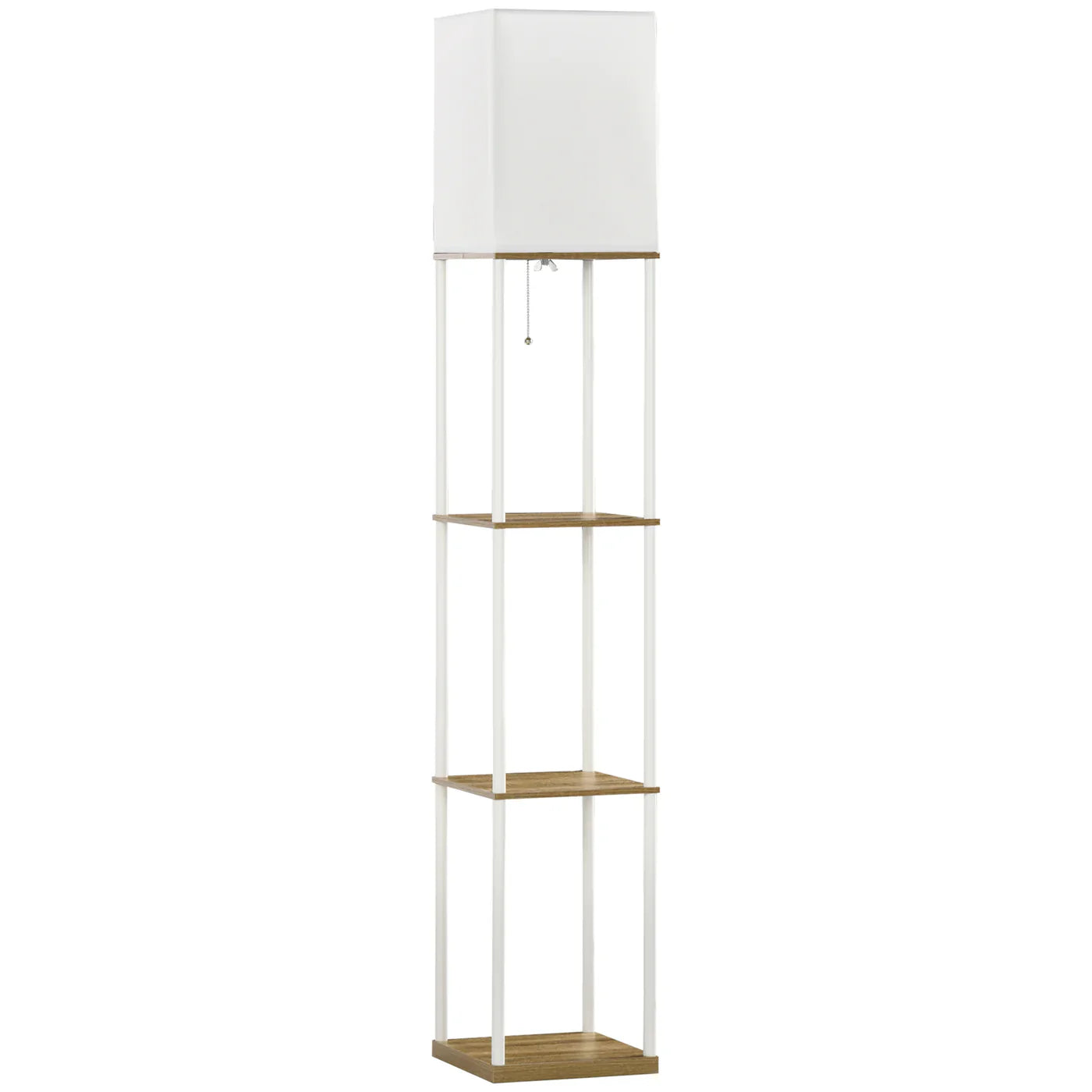 3-Tier Floor Lamp with Storage & Fabric Shade