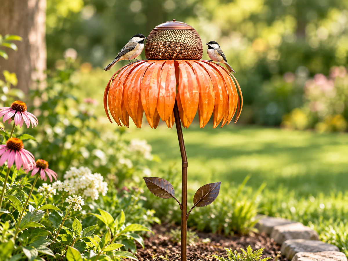 Flower Bird Feeder – Metal Garden Stake, 3 Colours