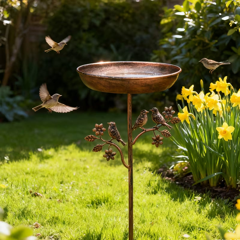 Standing Bird Bath – Copper-Look Garden Stake Design