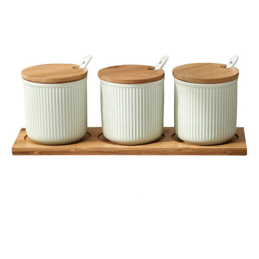 3-Piece Ceramic Spice Jar Set with Bamboo Lids