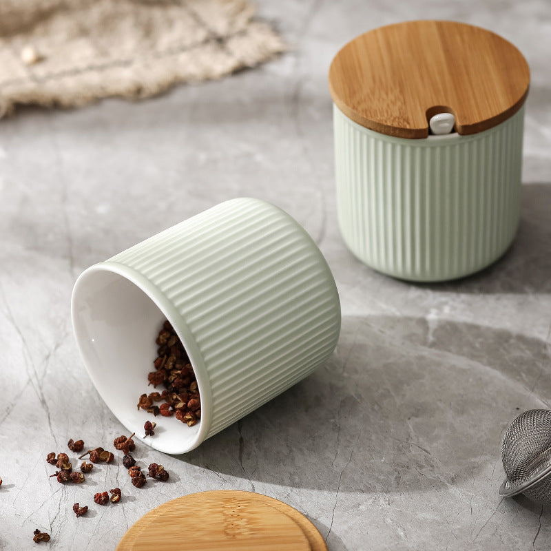3-Piece Ceramic Spice Jar Set with Bamboo Lids