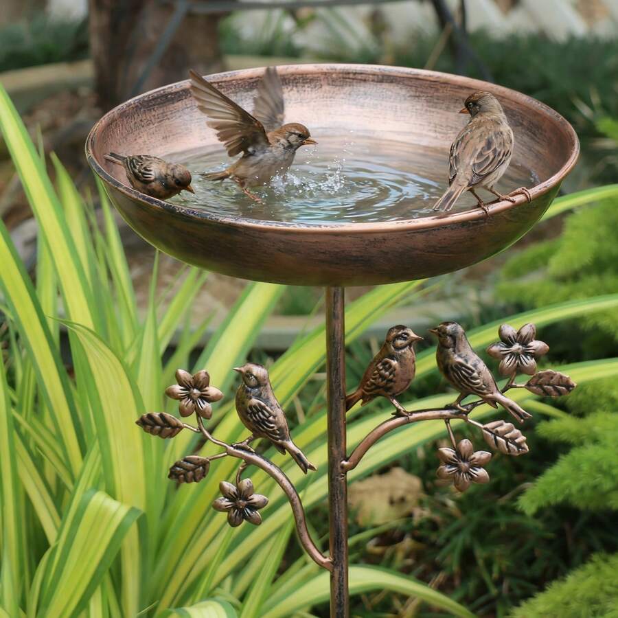 Standing Bird Bath – Copper-Look Garden Stake Design