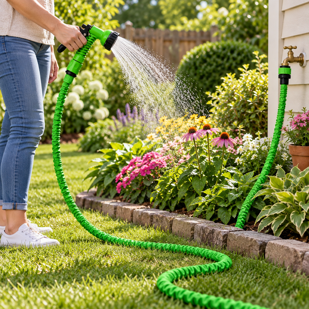 Kink-Free Expandable Water Hose – Flexible Garden Hose with 7-Function Spray Nozzle