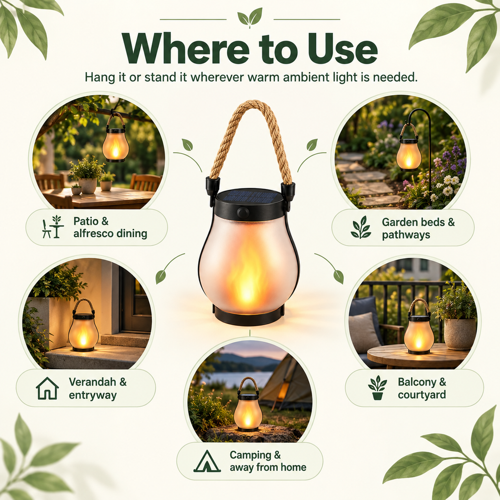 Solar Lanterns with Flame Glow – LED Garden Lanterns, Patio Lights
