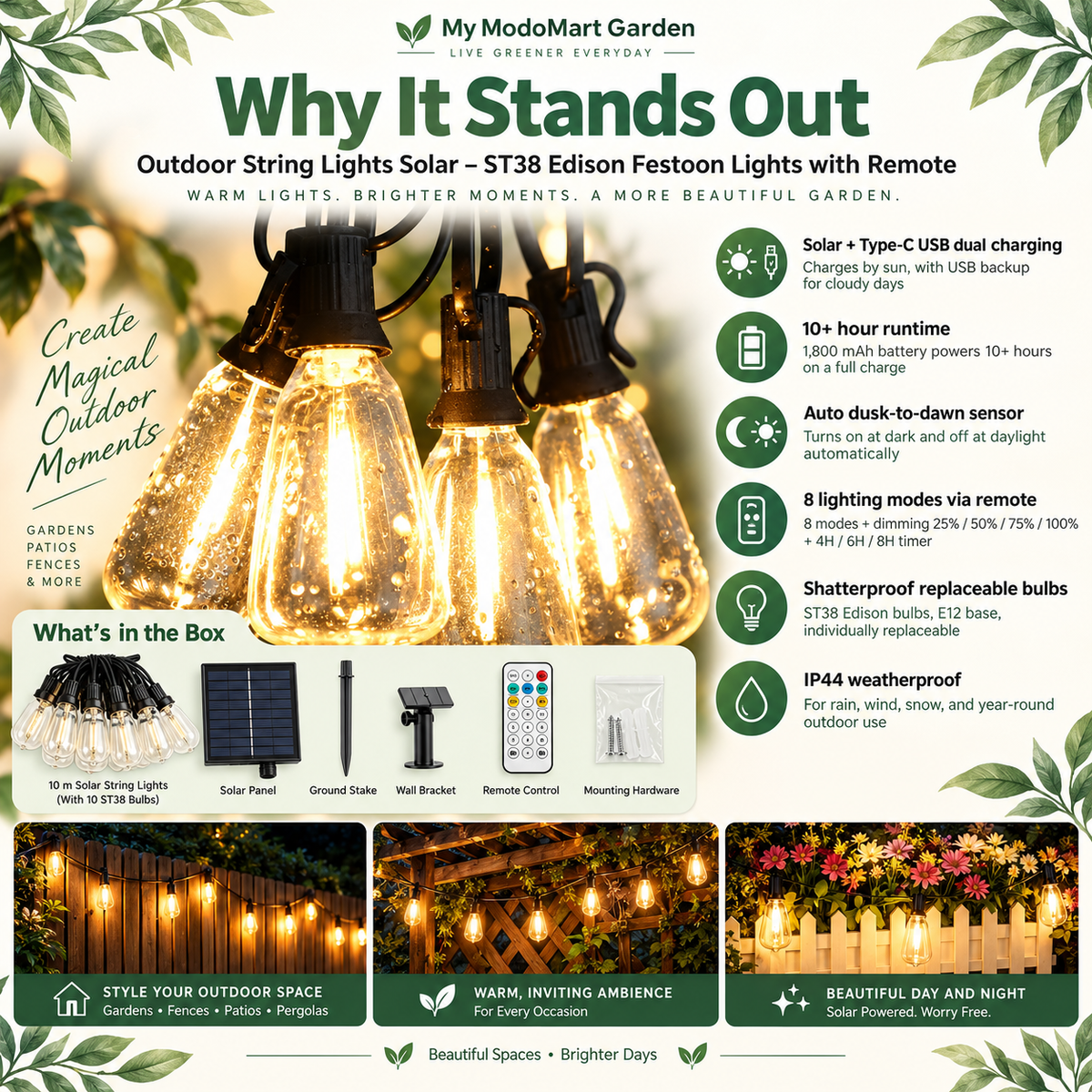 Solar Festoon Lights – Outdoor Party Lights and Edison Bulb Lights