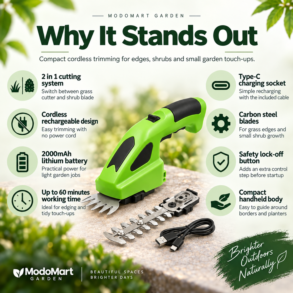 Cordless Hedge Trimmer and Grass Shears – Handheld Garden Shears