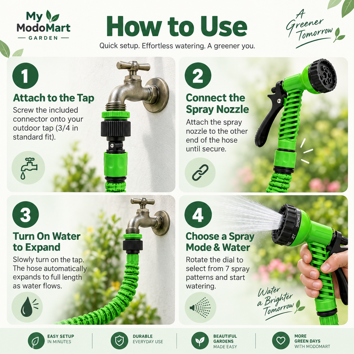 Kink-Free Expandable Water Hose – Flexible Garden Hose with 7-Function Spray Nozzle