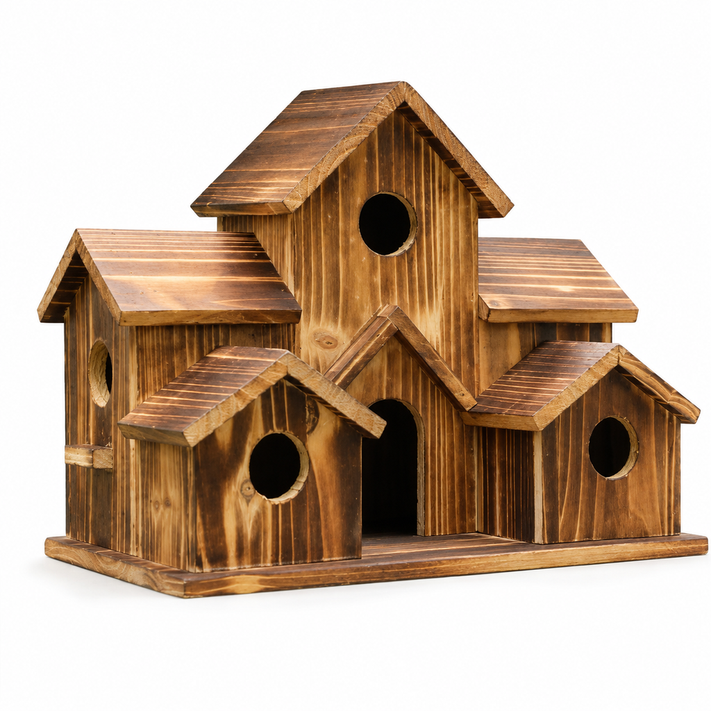 6-Hole Hanging Bird House – Wooden Garden Nest Box