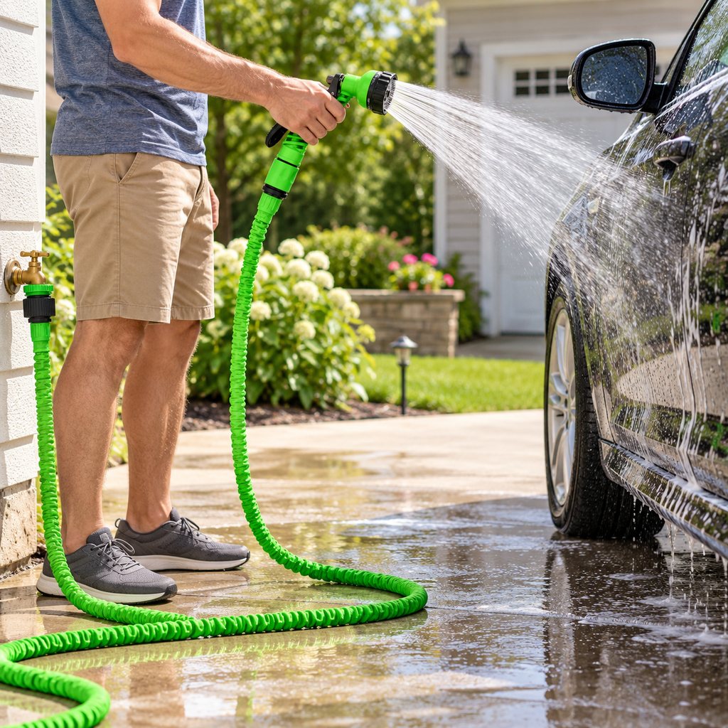 Kink-Free Expandable Water Hose – Flexible Garden Hose with 7-Function Spray Nozzle