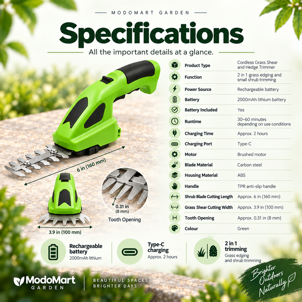 Cordless Hedge Trimmer and Grass Shears – Handheld Garden Shears