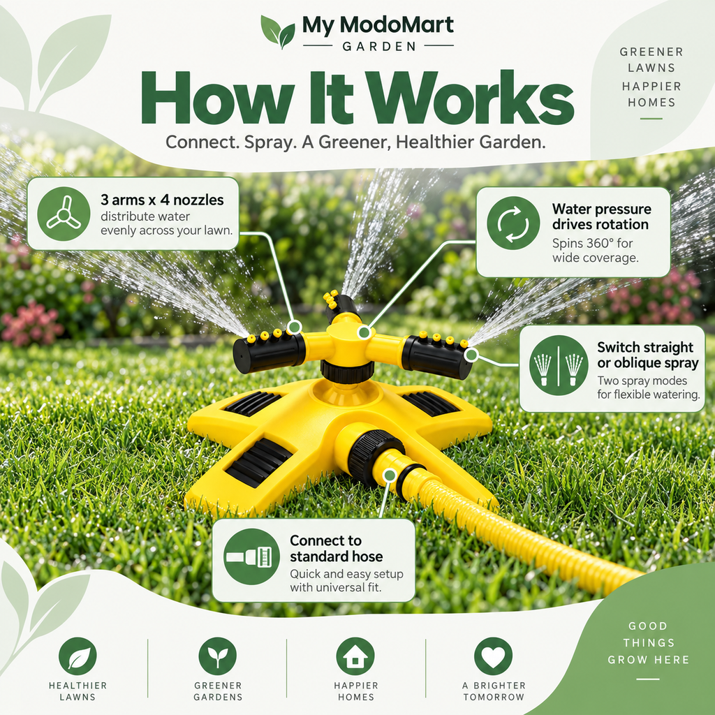 360° Rotating Garden Sprinkler – Triple Nozzle Lawn Water Sprinkler