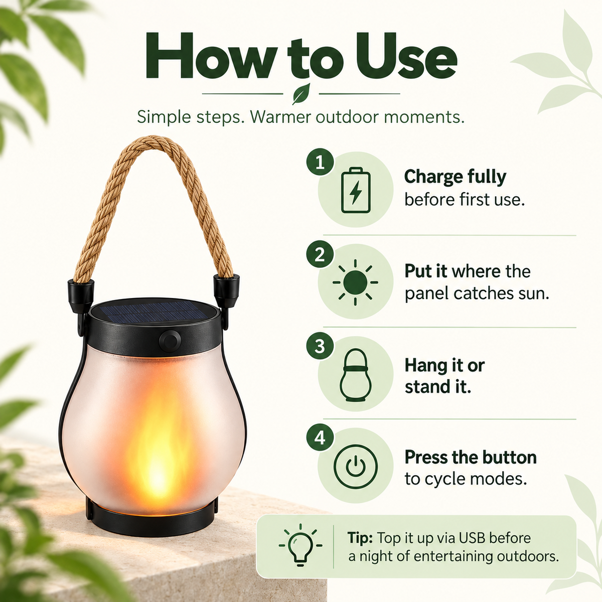 Solar Lanterns with Flame Glow – LED Garden Lanterns, Patio Lights