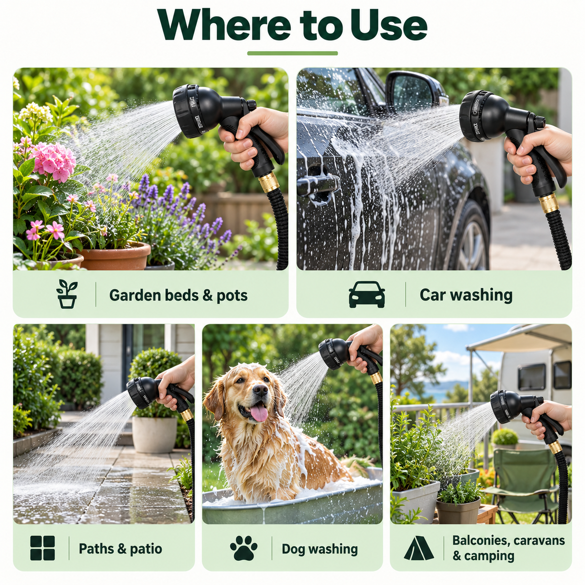 Expandable Garden Hose with Nozzle – Flexible Water Hose, 7.5–30m
