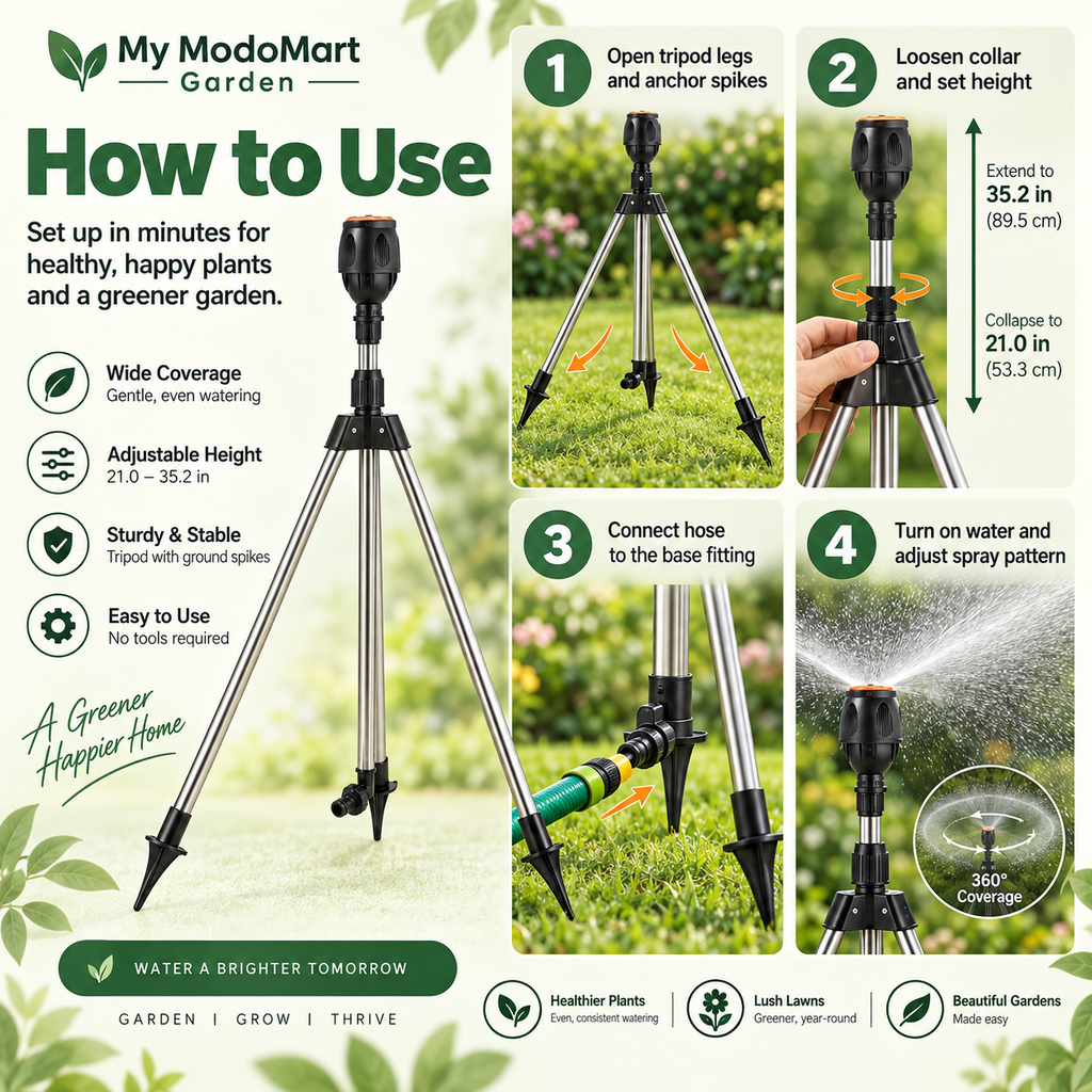 Adjustable Rotating Lawn Sprinkler – Garden Sprinkler with Tripod Stand