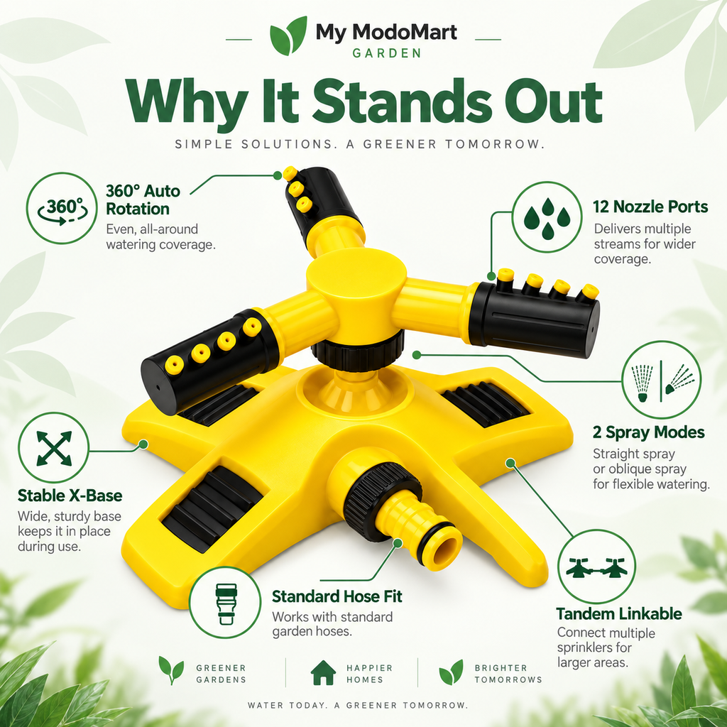 360° Rotating Garden Sprinkler – Triple Nozzle Lawn Water Sprinkler