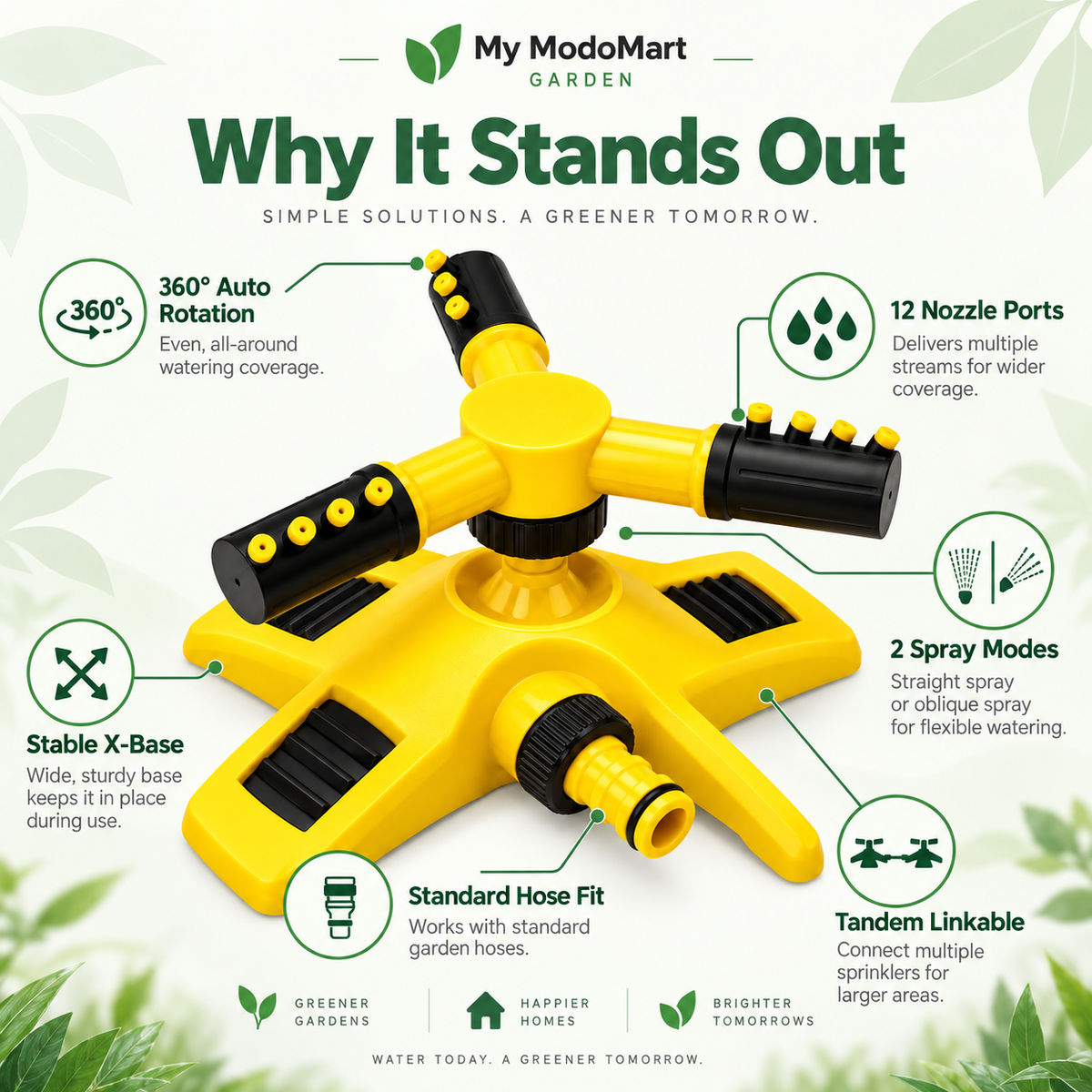 360° Rotating Garden Sprinkler – Triple Nozzle Lawn Water Sprinkler