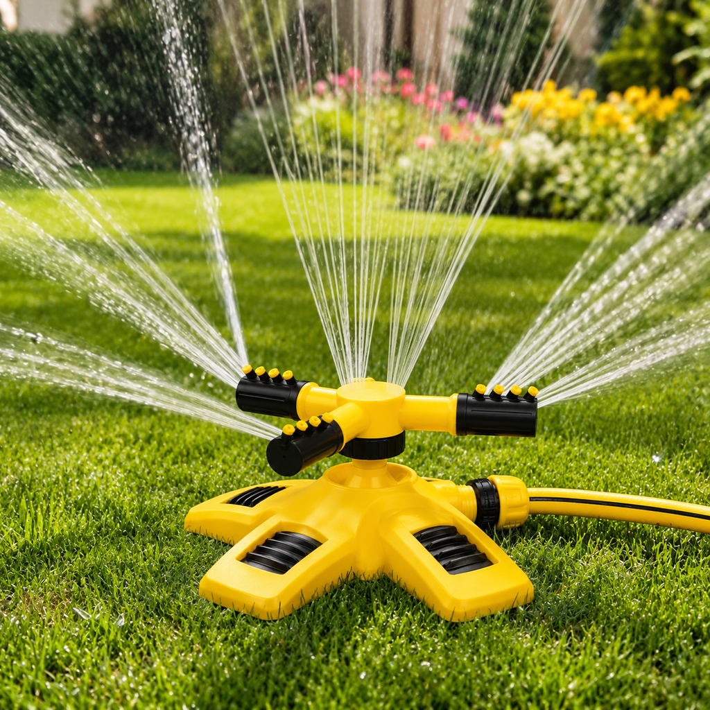 360° Rotating Garden Sprinkler – Triple Nozzle Lawn Water Sprinkler