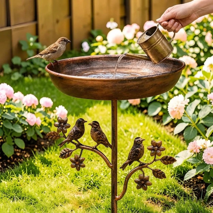 Standing Bird Bath – Copper-Look Garden Stake Design