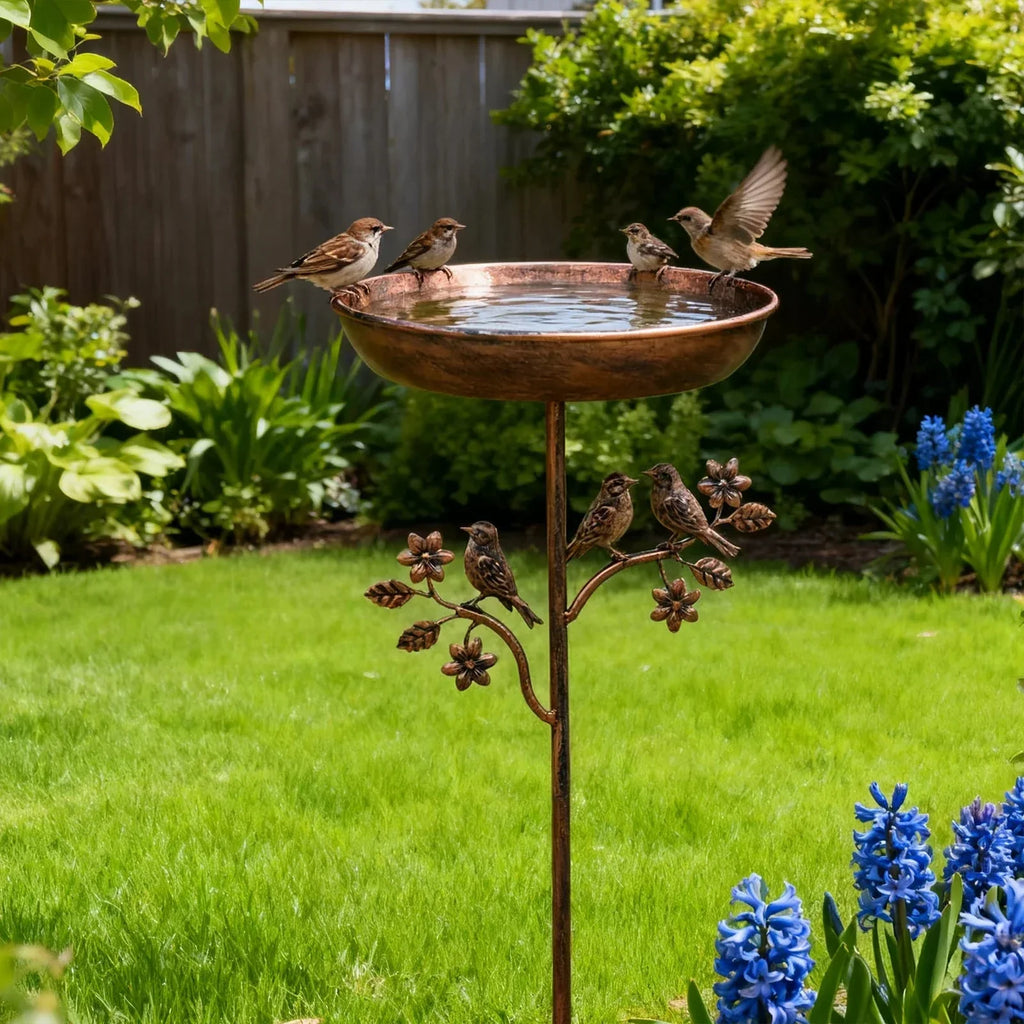 Standing Bird Bath – Copper-Look Garden Stake Design