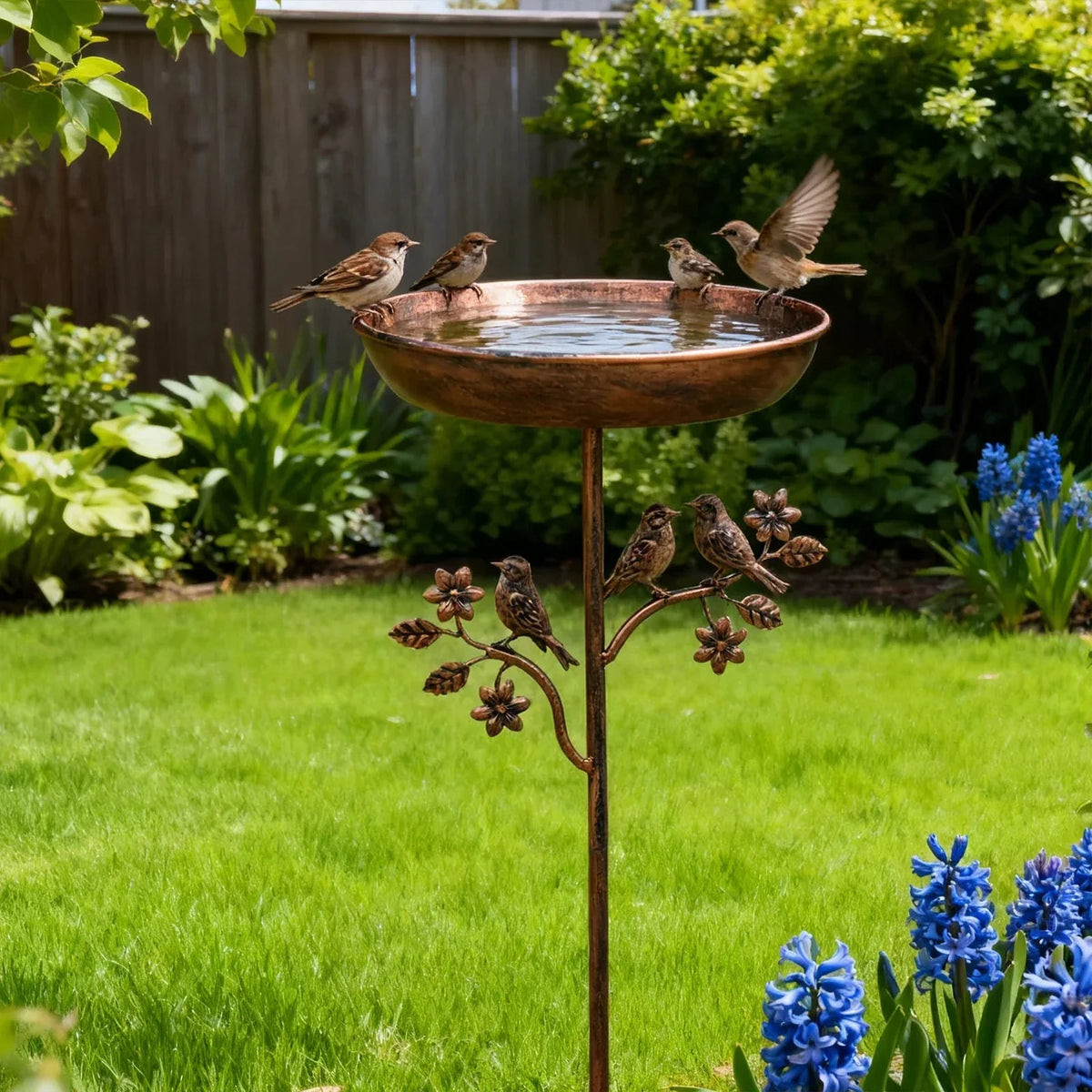 Standing Bird Bath – Copper-Look Garden Stake Design