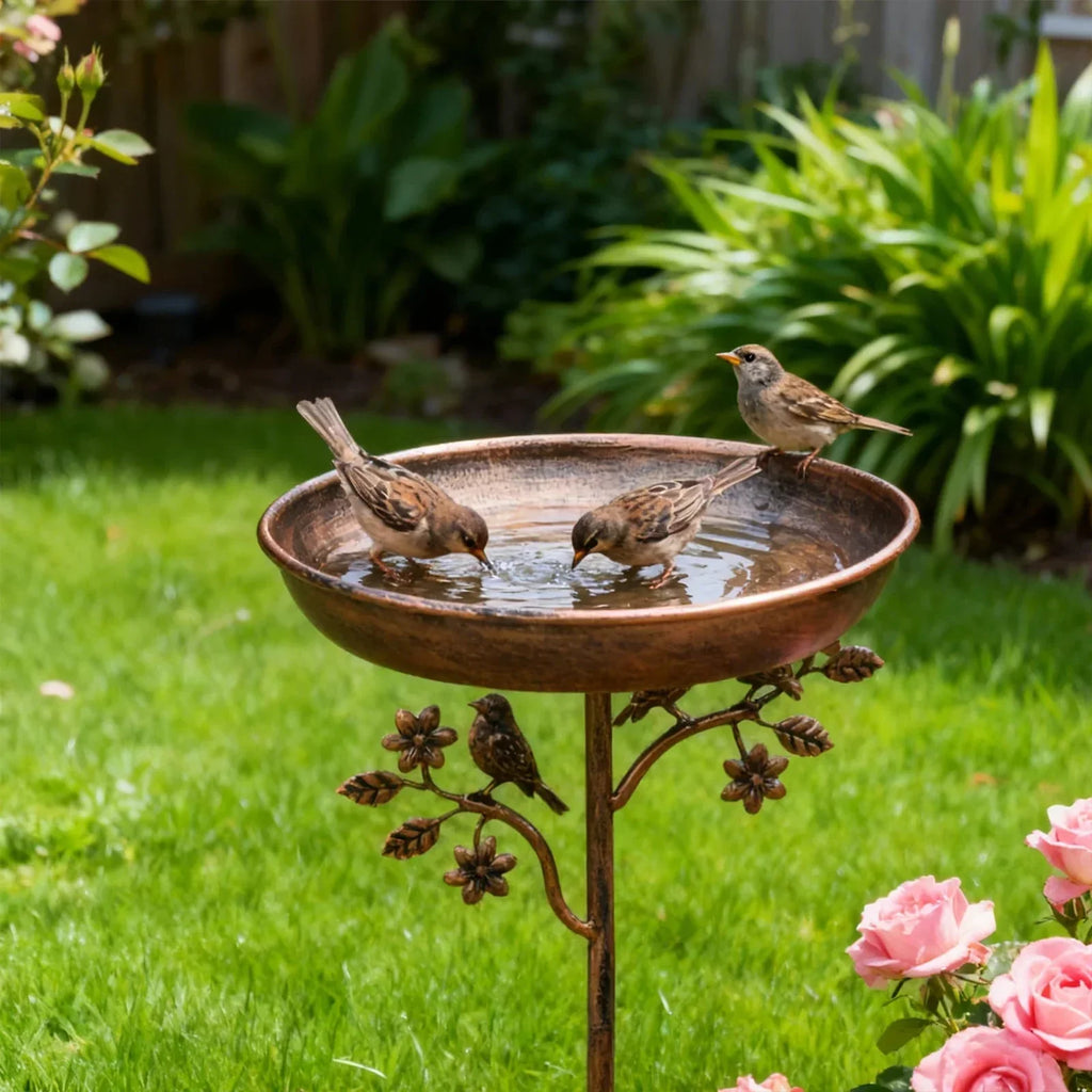 Standing Bird Bath – Copper-Look Garden Stake Design