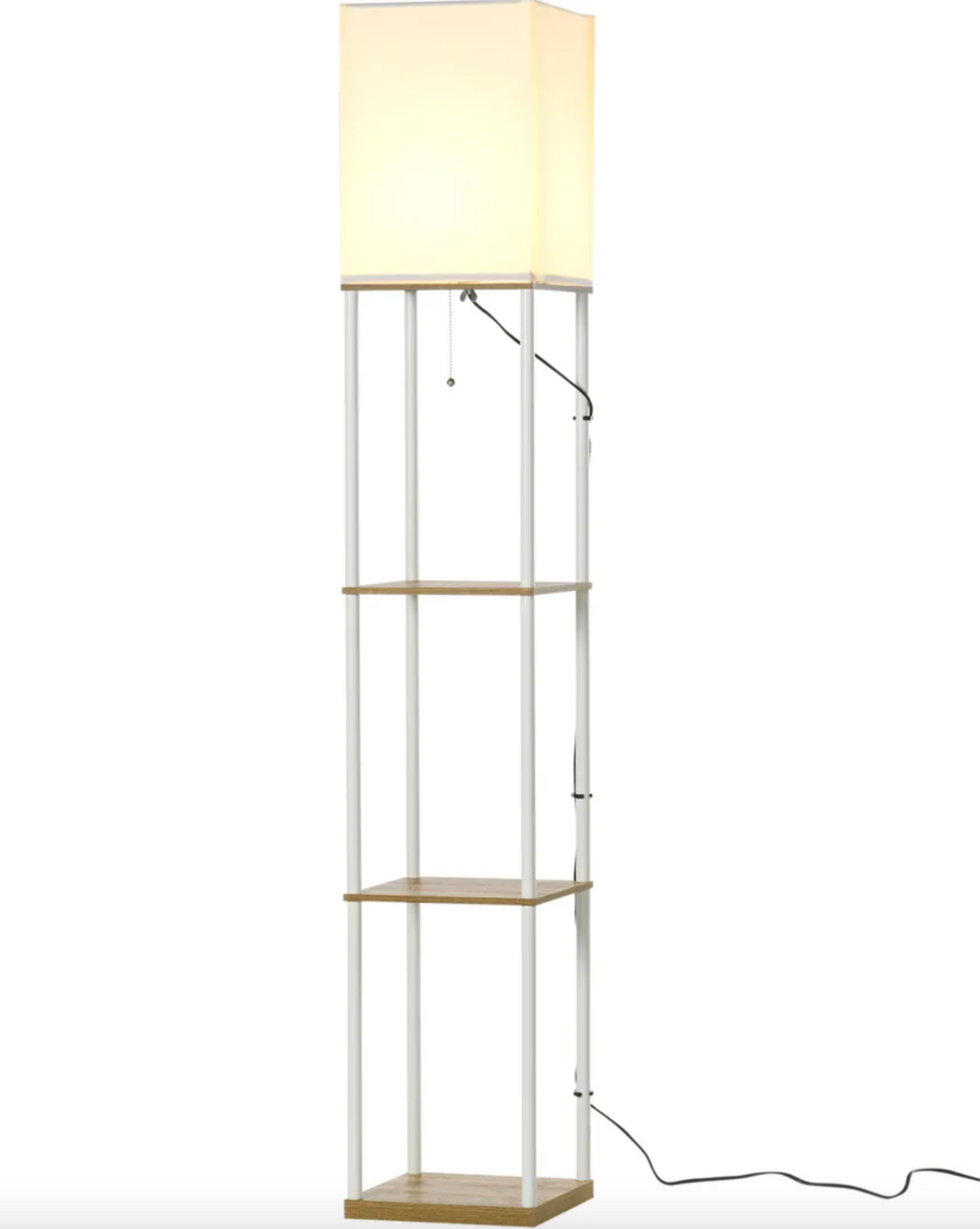 3-Tier Floor Lamp with Storage & Fabric Shade