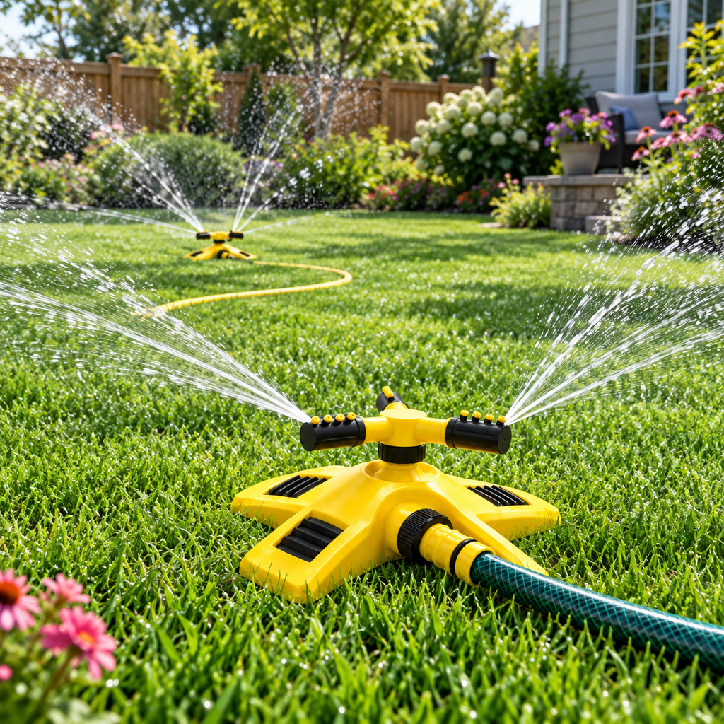 360° Rotating Garden Sprinkler – Triple Nozzle Lawn Water Sprinkler