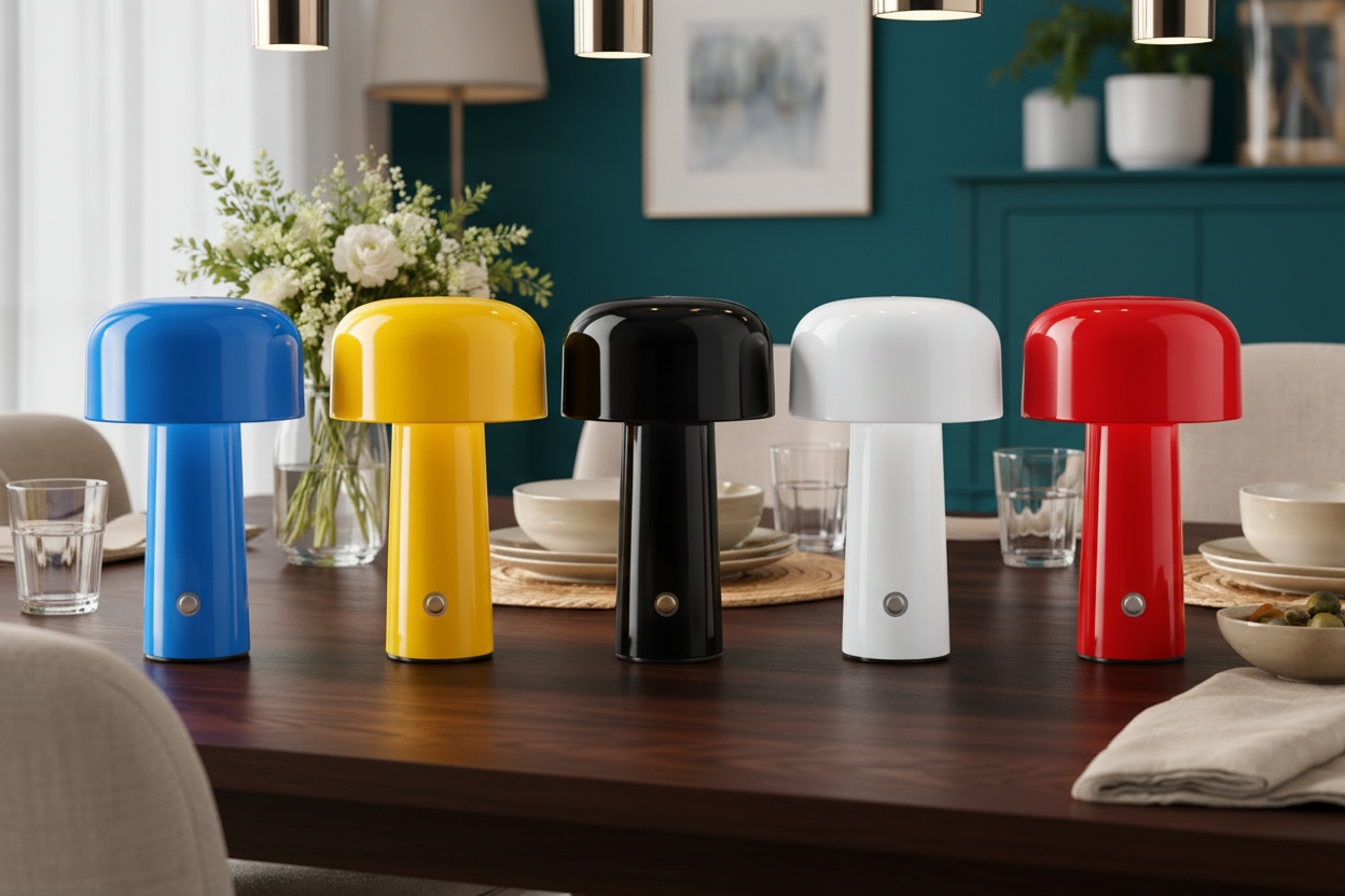 All 5 lamps - teal walls