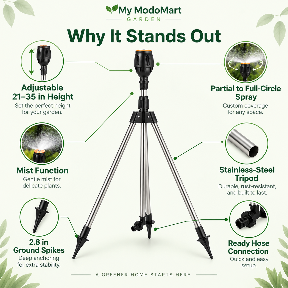 Adjustable Rotating Lawn Sprinkler – Garden Sprinkler with Tripod Stand