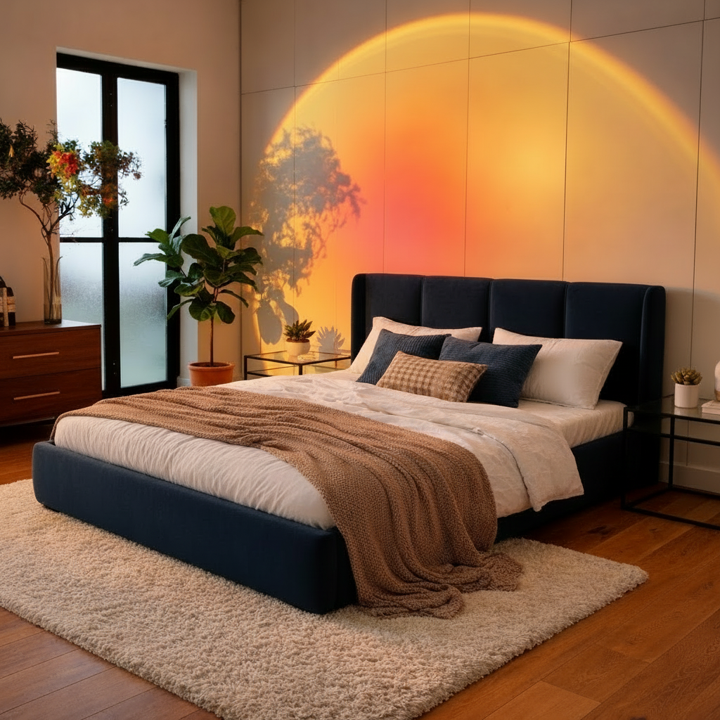 Bedroom orange sunset - no lamp