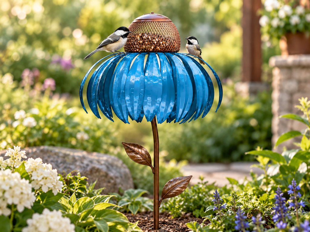 Flower Bird Feeder – Metal Garden Stake, 3 Colours