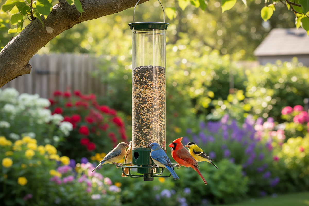 Bird Feeder in Lush Garden