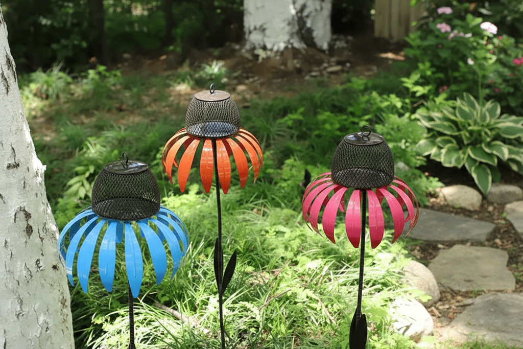 Flower Bird Feeder – Metal Garden Stake, 3 Colours