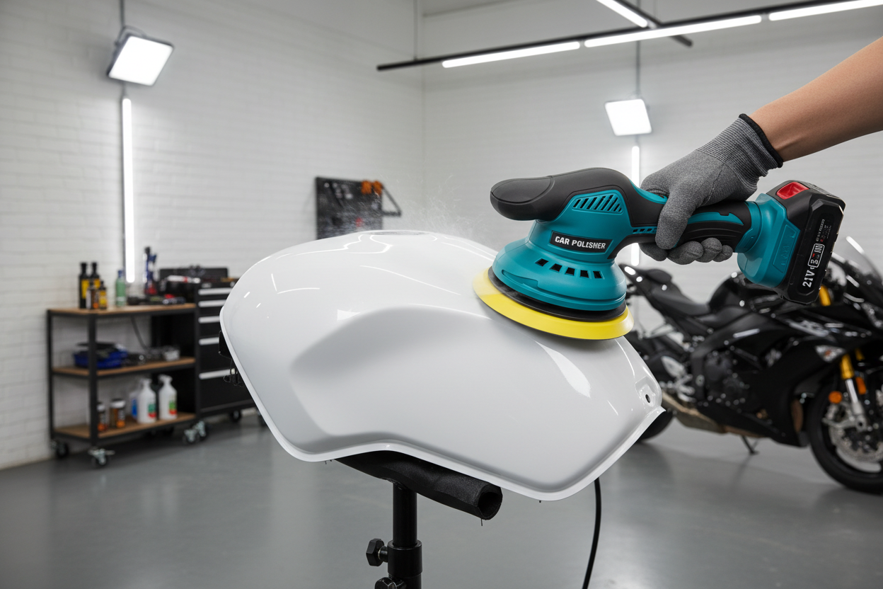 Buffing motorcycle fuel tank