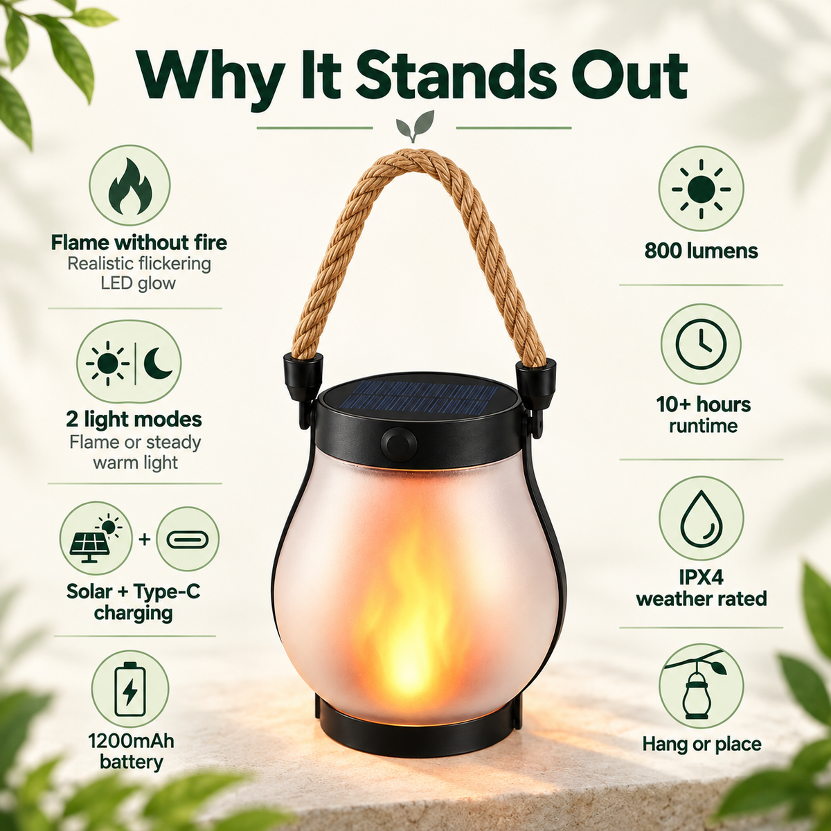 Solar Lanterns with Flame Glow – LED Garden Lanterns, Patio Lights