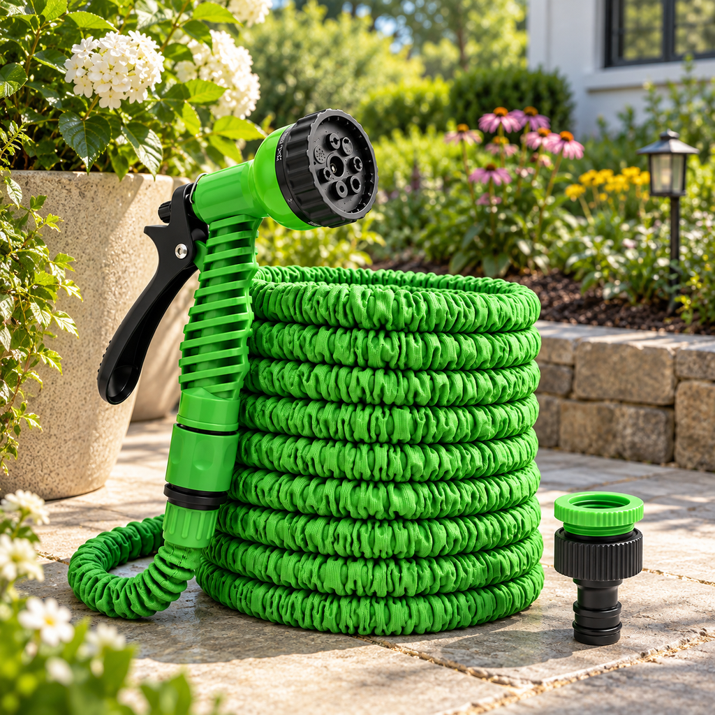 Kink-Free Expandable Water Hose – Flexible Garden Hose with 7-Function Spray Nozzle