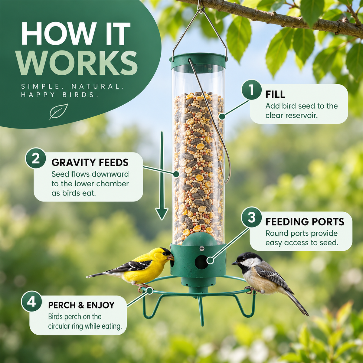 Hanging Bird Feeder – Wild Bird Seed Feeder for Outdoor Garden