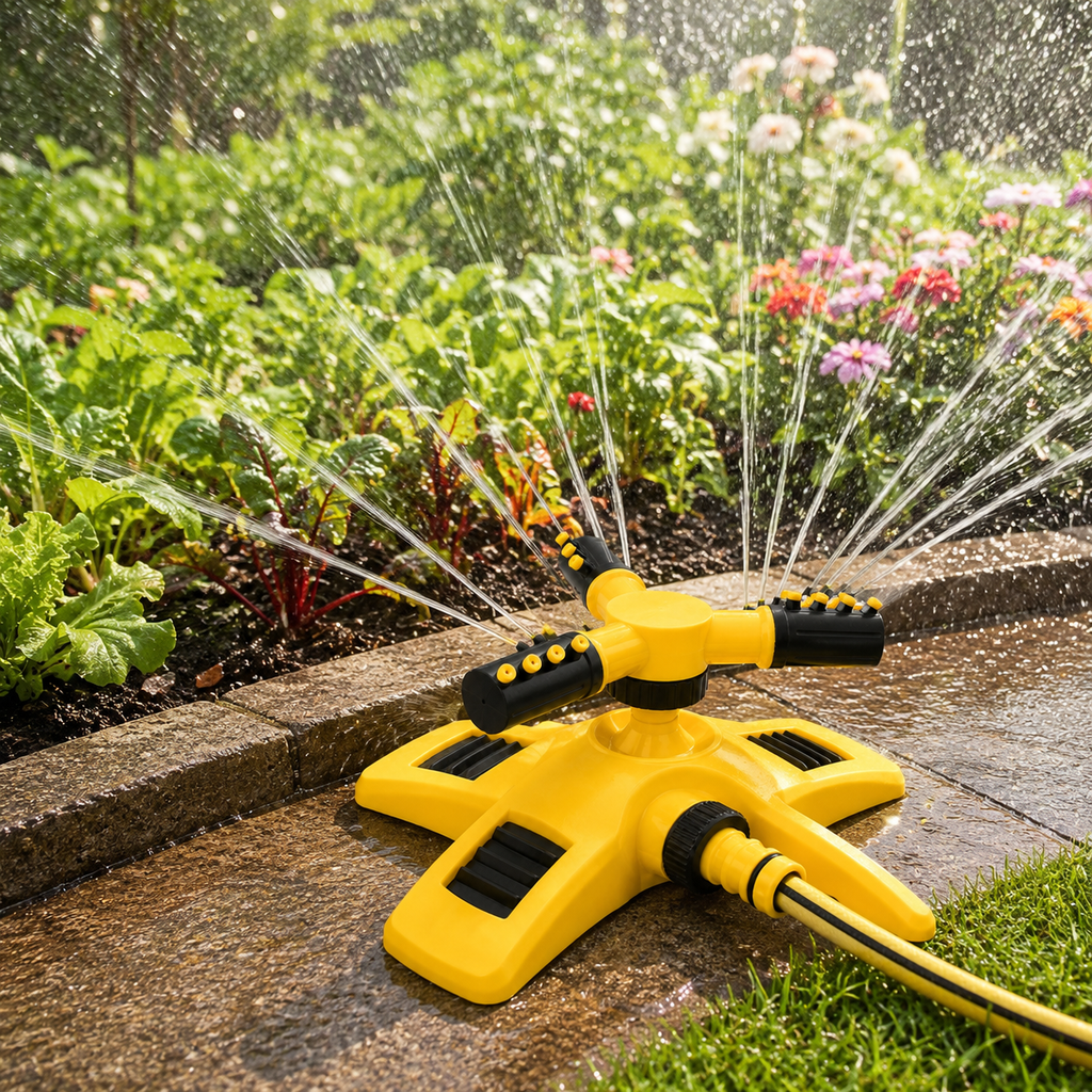 360° Rotating Garden Sprinkler – Triple Nozzle Lawn Water Sprinkler