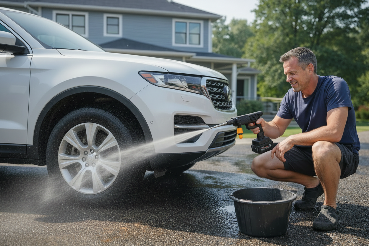 Car washing - cordless pressure washer