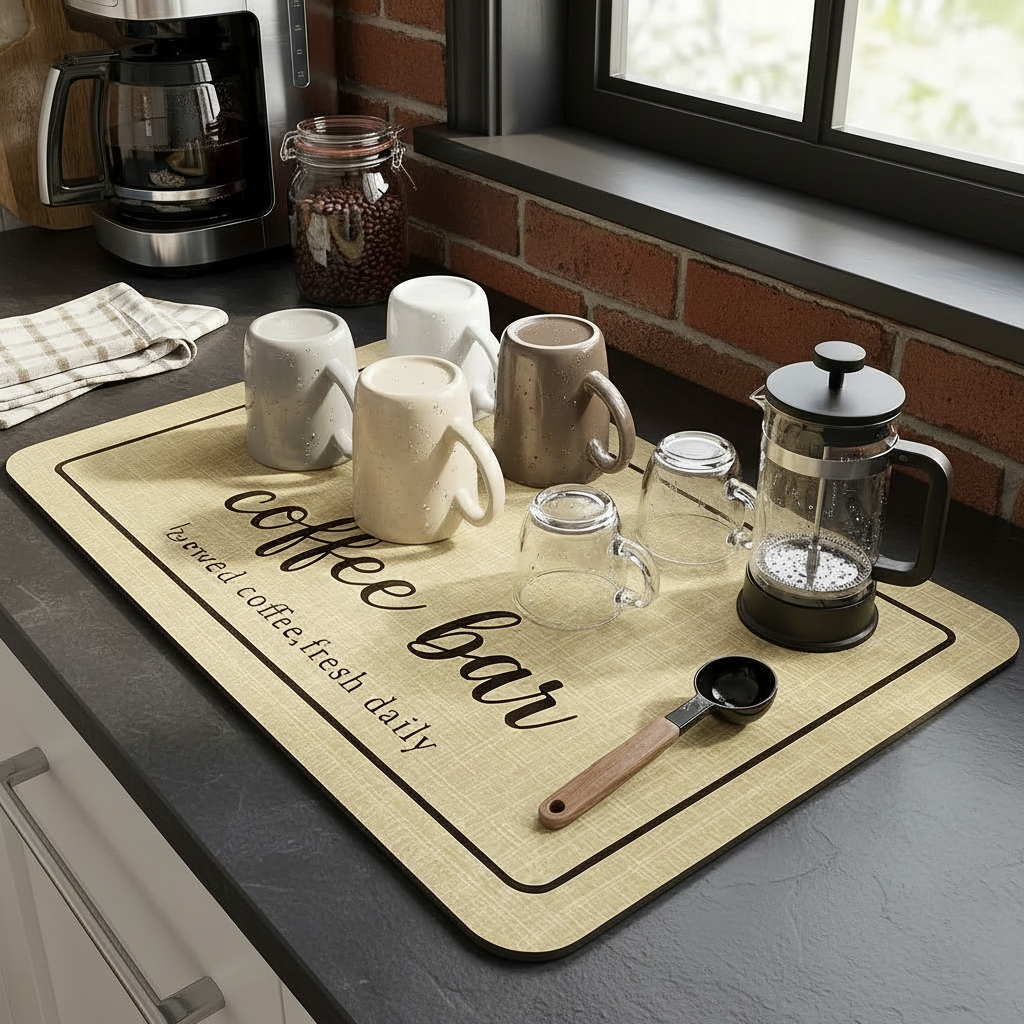 Coffee bar mat in industrial kitchen