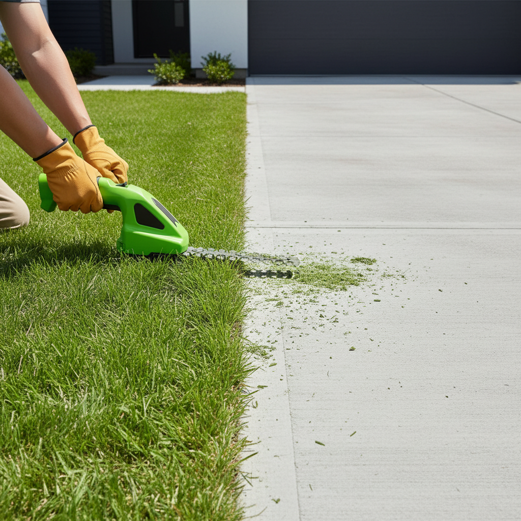 Cordless Grass Trimmer - driveway edging aerial view
