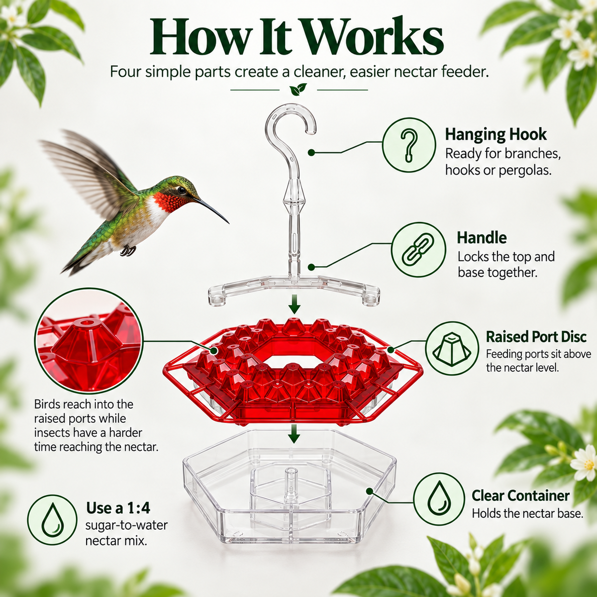Hummingbird Feeder – Ant-Proof Hanging Bird Feeder with Hook