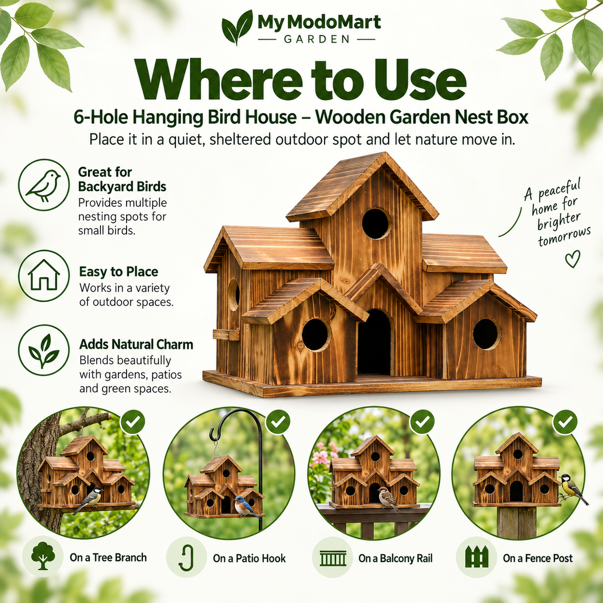 6-Hole Hanging Bird House – Wooden Garden Nest Box