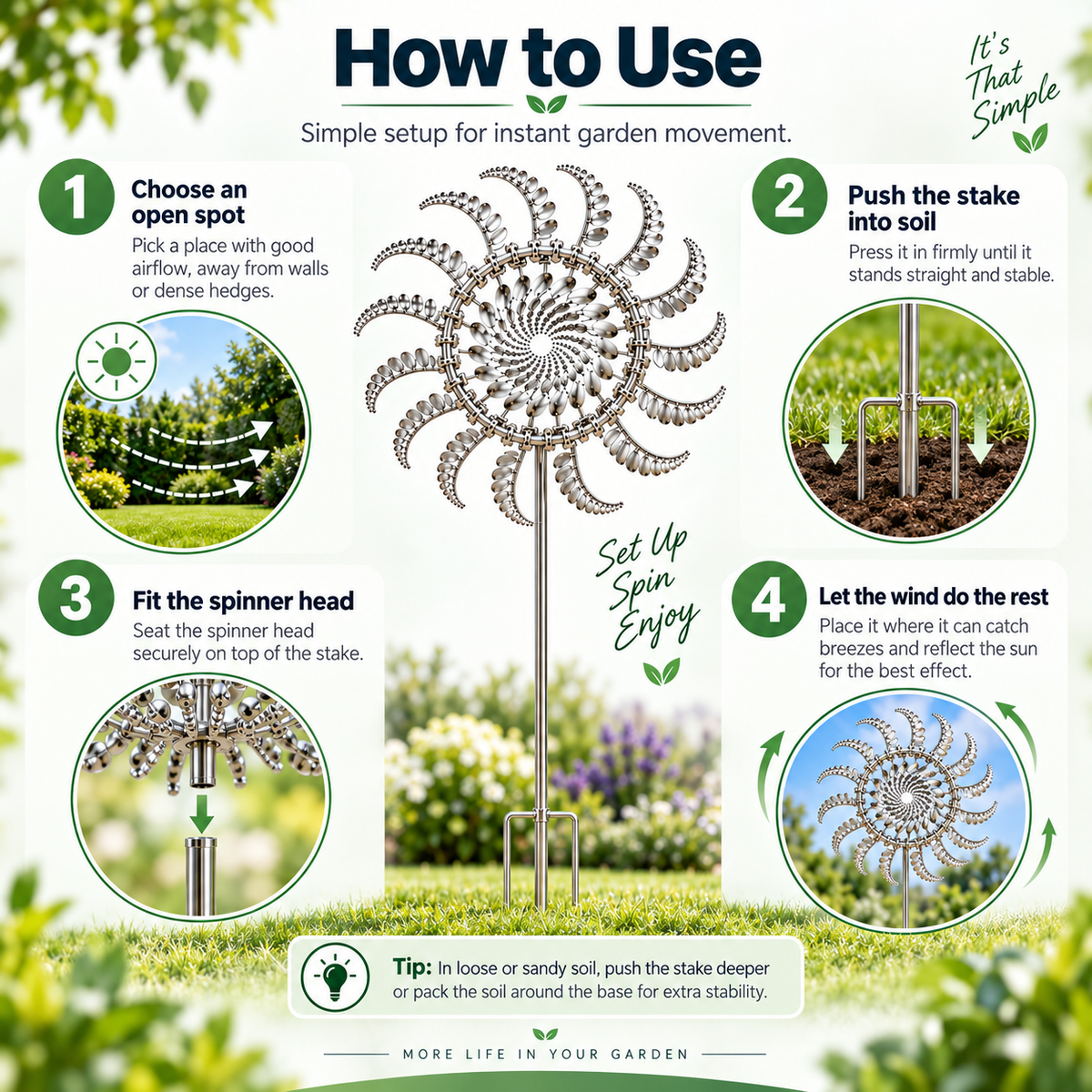 Kinetic Sculpture Wind Spinner – Stainless Metal Garden Art