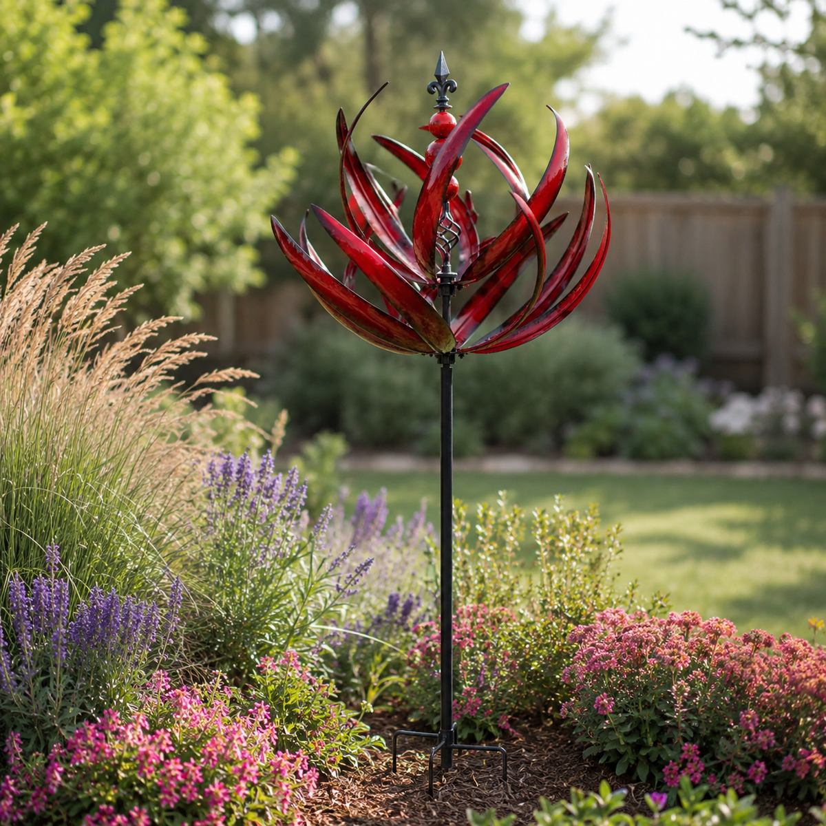 Lotus Wind Spinner – Metal Garden Decor and Garden Ornaments, 90cm