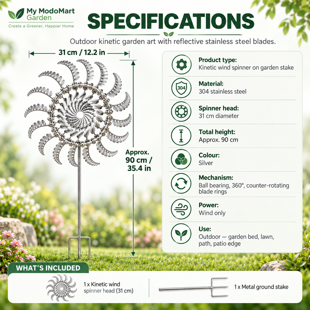 Kinetic Sculpture Wind Spinner – Stainless Metal Garden Art