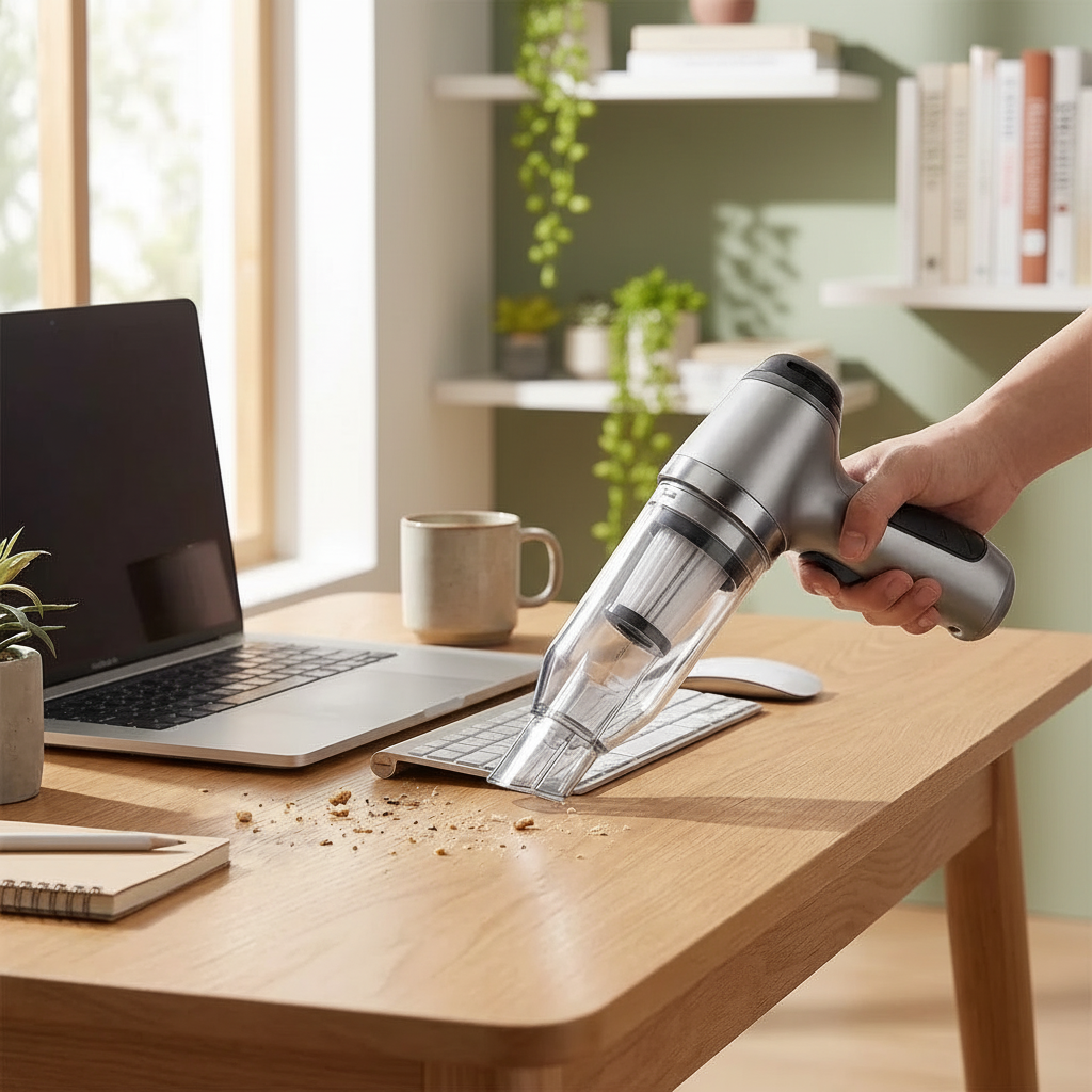 Desk cleaning - sage green office