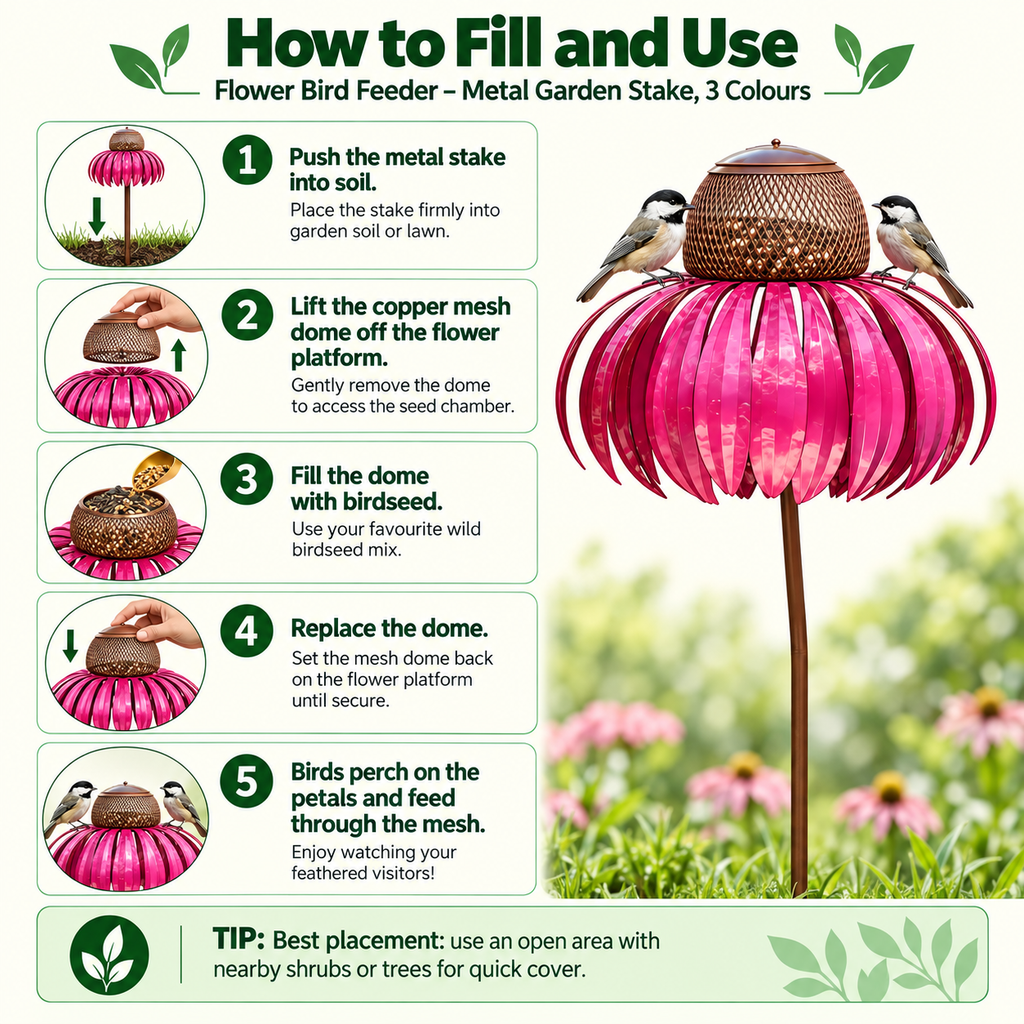 Flower Bird Feeder – Metal Garden Stake, 3 Colours