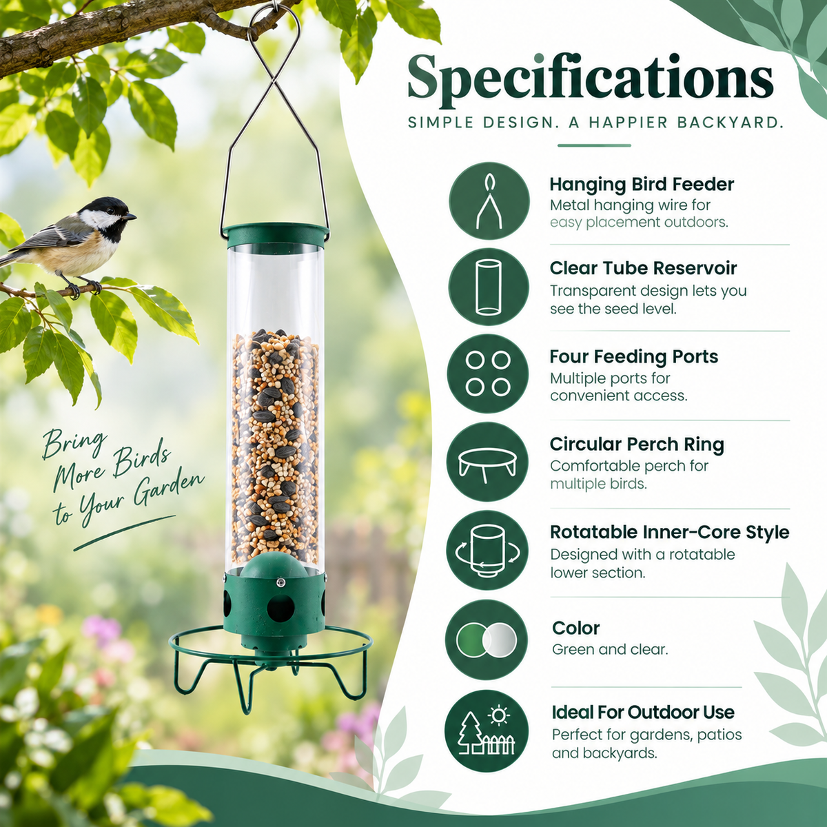 Hanging Bird Feeder – Wild Bird Seed Feeder for Outdoor Garden